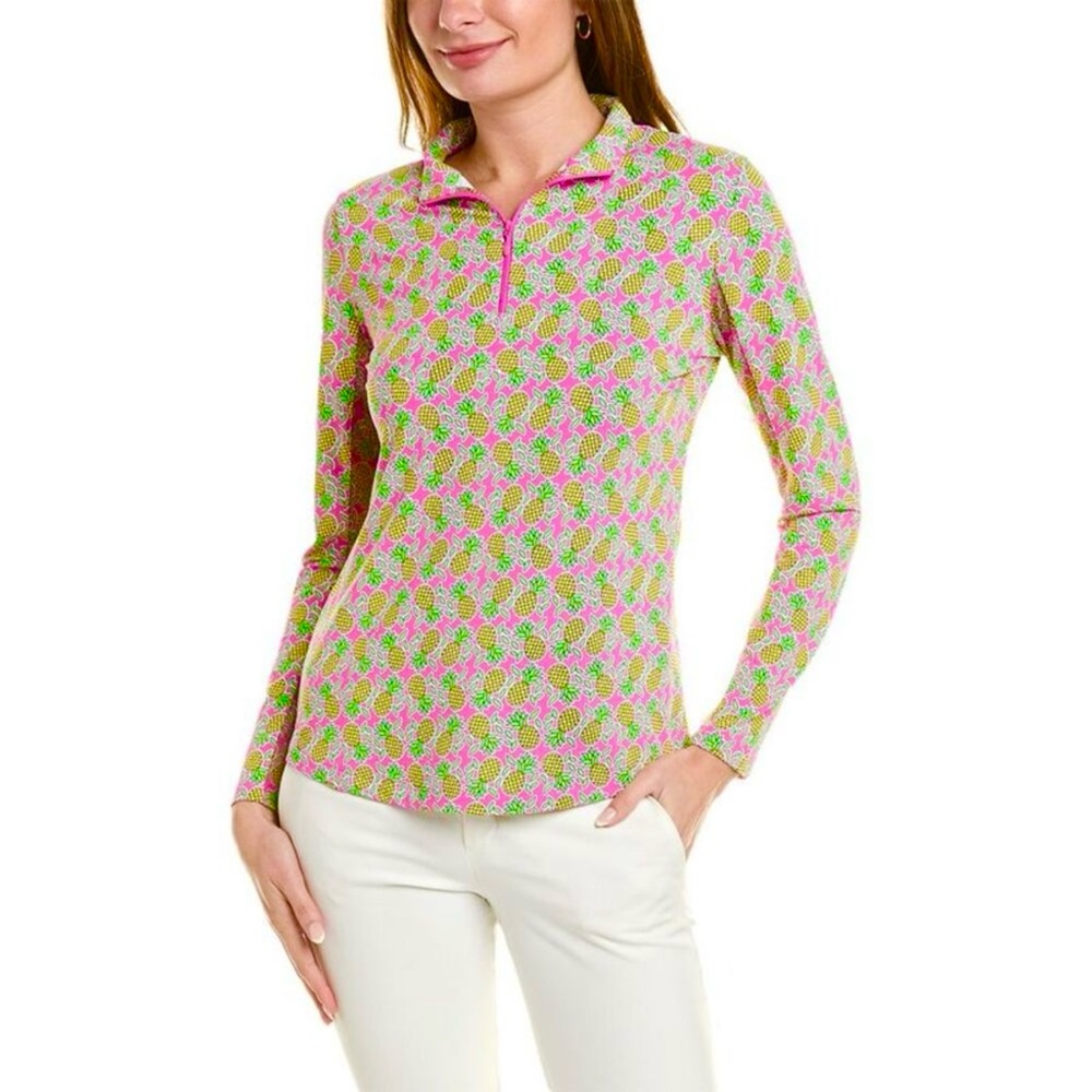 Ibkul Chantal Pineapple Long Sleeve Mock Neck Zip Active Top M